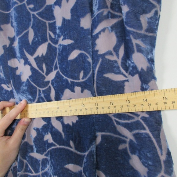 Tailor B. Moss Maxi Dress M Blue Floral Rayon VTG Slit Burnout Velour y2k 256 - Picture 14 of 16